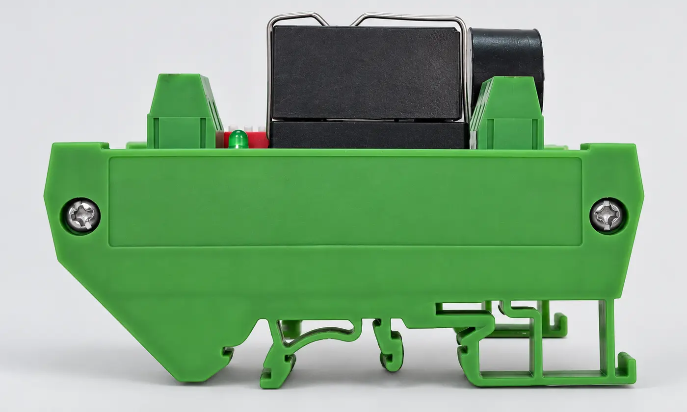 Side profile of the Programmable Current Relay DIN-rail enclosure