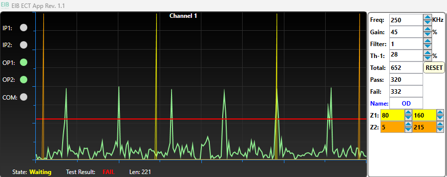 Failed sample waveform in EIB ECT software