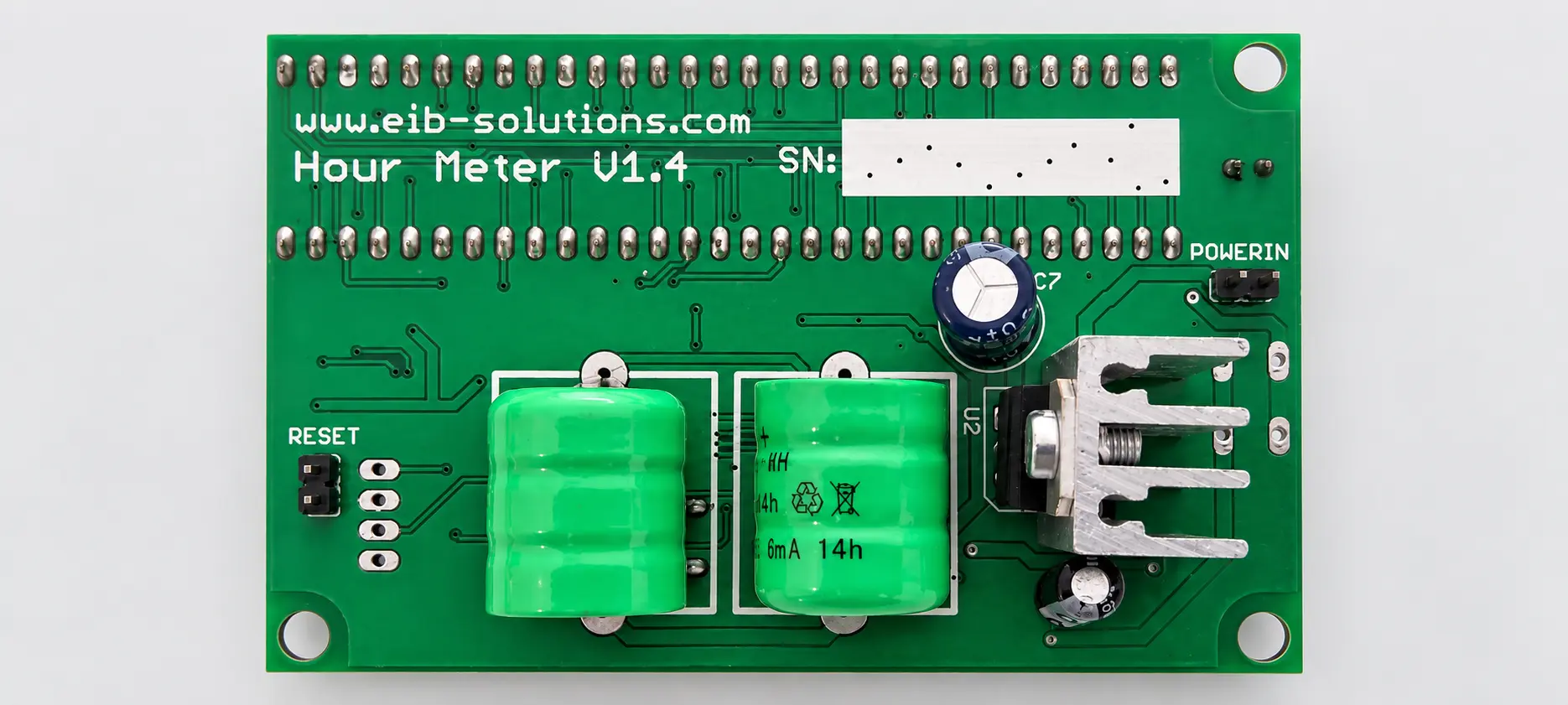 Rear power and battery PCB of the Industrial Hour Meter